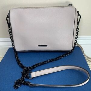 Rebecca Minkoff Leather Avery Crossbody Bag Gray w/ Black Chain Strap